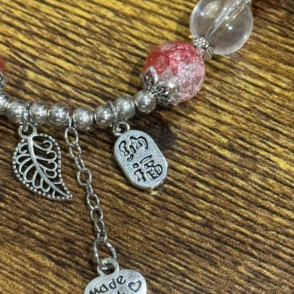 Silver and Pink Beaded Bracelet - Picture 2 of 4